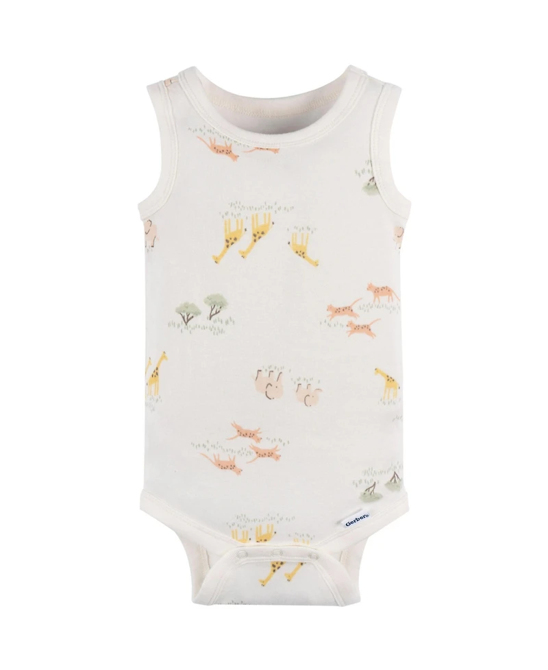 Gerber Baby Neutral Ivory Safari Sleeveless 4-Pack Onesies Bodysuits