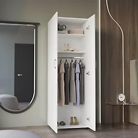 London Armoire, Two Shelves, Rod, Double Door Cabinet Armoire, White