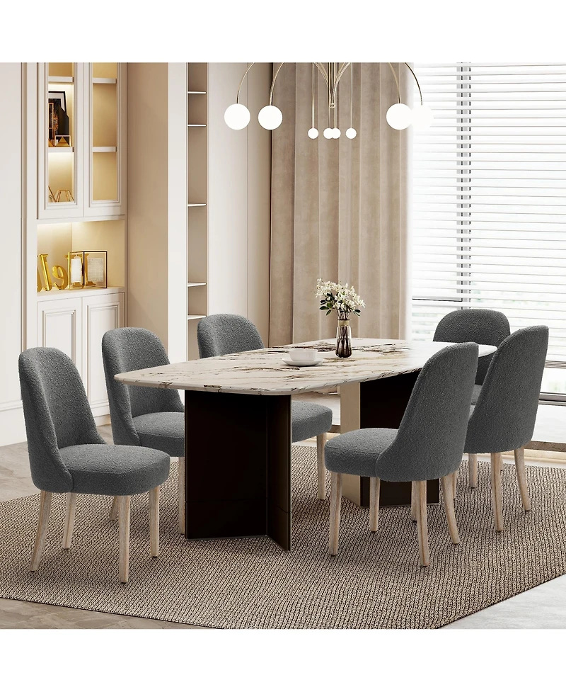 Mid-Century Modern Upholstered Boucle Dining Chair (Set of 6)