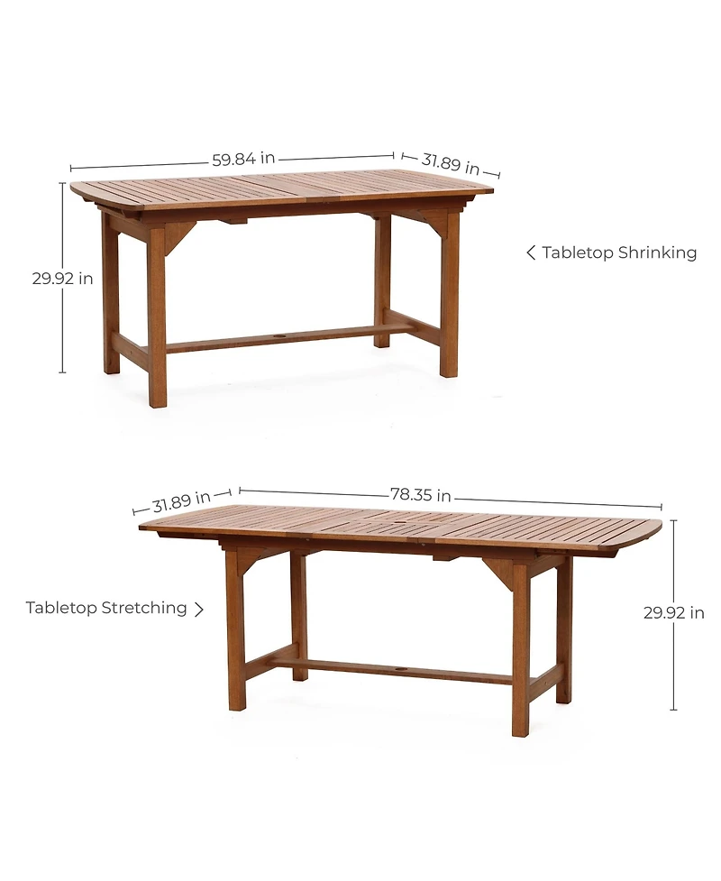 LuxenHome Natural Solid Wood 60"-78" Extending Rounded Rectangle Outdoor Dining Table