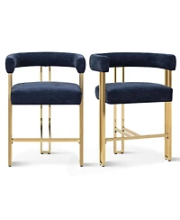 Set of 2 Counter Height Stools, 25" Upholstered Chairs with Gold Metal Legs, Curved Back & Armrests-Maison Boucle