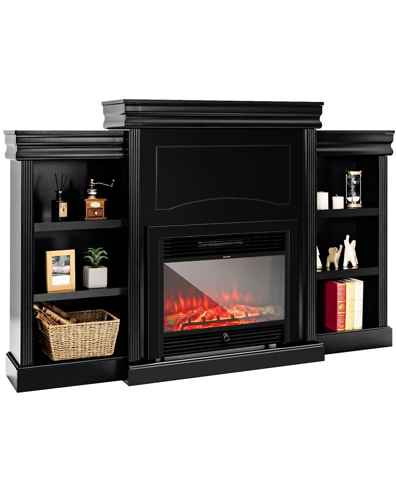 70 Inch Modern Fireplace Media Entertainment Center with Bookcase