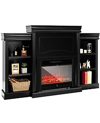 70 Inch Modern Fireplace Media Entertainment Center with Bookcase