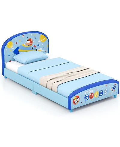 Wood Upholstered Twin Bed Platform with Slat Support