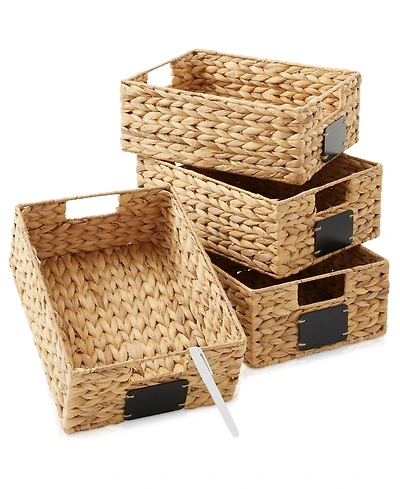 Casafield (Set of 4) Water Hyacinth 10"x13"x5" Pantry Baskets w/ Chalkboard Labels and Marker