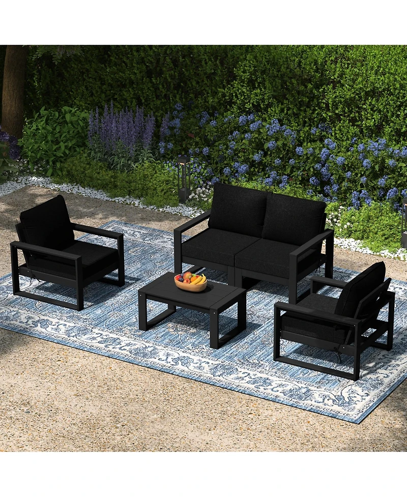 Piece Modern Hdpe Outdoor Patio Furniture Sofa Conversation Set with Coffee Table