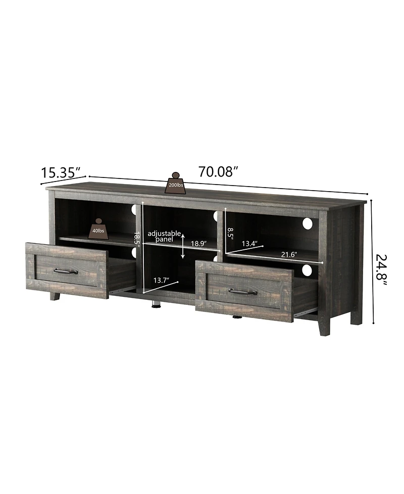 70.08 Inch Tv Stand with 2 Drawers & 4 Storage Shelves Morden Media Console Entertainment Center for Living Room or Bedroom, Grey Walnut