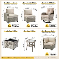 Xizzi 9 Pieces Outdoor Patio Furniture Set,Rattan Sectional Sofa Couch,Outside Coversation Set with Extra Deep Swivel Chairs and Solar Coffee Table fo