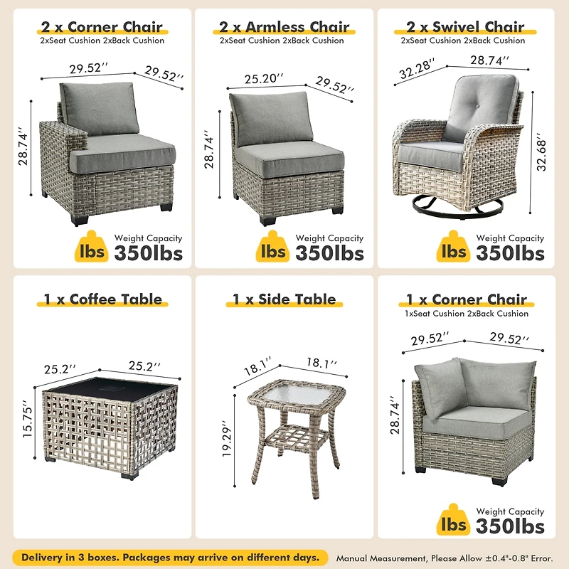 Xizzi 9 Pieces Outdoor Patio Furniture Set,Rattan Sectional Sofa Couch,Outside Coversation Set with Extra Deep Swivel Chairs and Solar Coffee Table fo