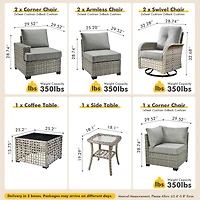 Xizzi 9 Pieces Outdoor Patio Furniture Set,Rattan Sectional Sofa Couch,Outside Coversation Set with Extra Deep Swivel Chairs and Solar Coffee Table fo
