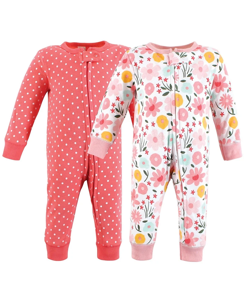 Hudson Baby Girls Cotton Snap Sleep and Play 2pk, Modern Pink Safari, 0-3 Months