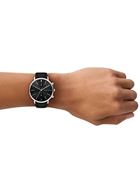 Michael Kors Men's Blake Multifunction Black Leather Watch, 42mm