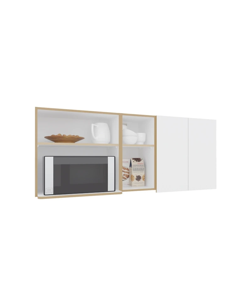 Sidman Wall Cabinet, 2 Doors, 4 Shelves, White / Natural Oak