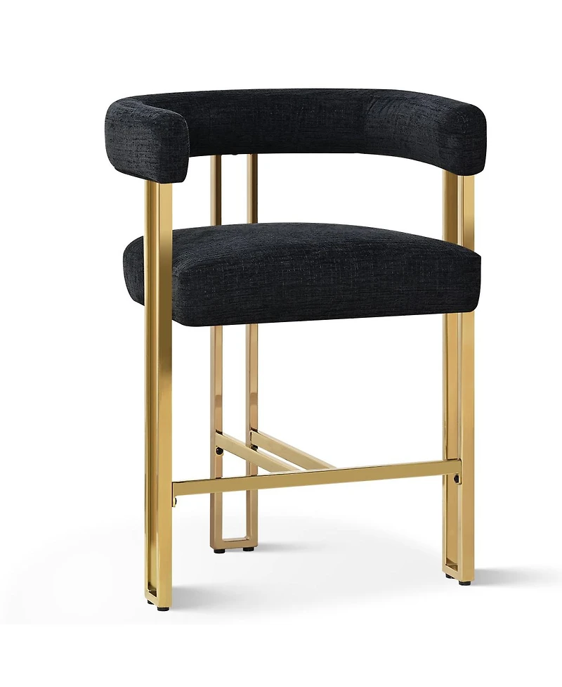 Set of 3 Counter Height Bar Stools, Chenille Upholstered Chairs with Gold Metal Legs-Maison Boucle