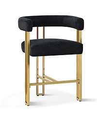 Set of 3 Counter Height Bar Stools, Chenille Upholstered Chairs with Gold Metal Legs-Maison Boucle