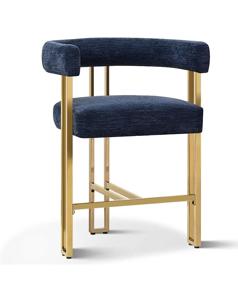 Set of 3 Counter Height Stools, Chenille Upholstered Chairs with Gold Metal Legs-Maison Boucle