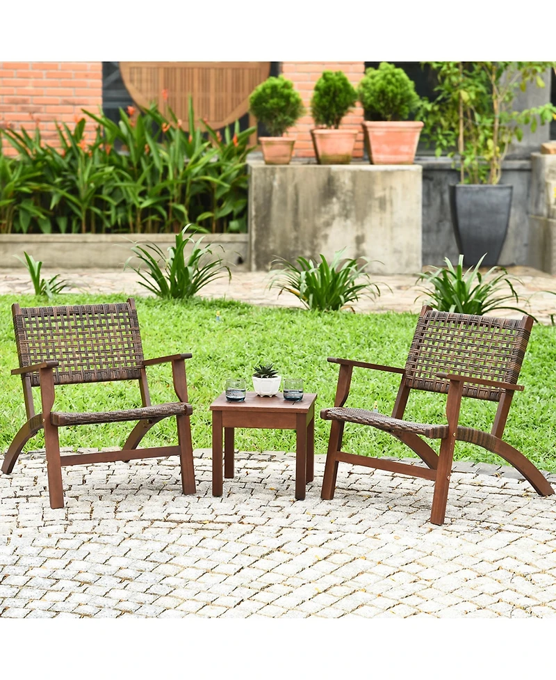 3PCS Patio Rattan Furniture Set Coffee Table