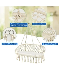 Gouun 2 Person Hanging Hammock Chair with Cushion Macrame Swing
