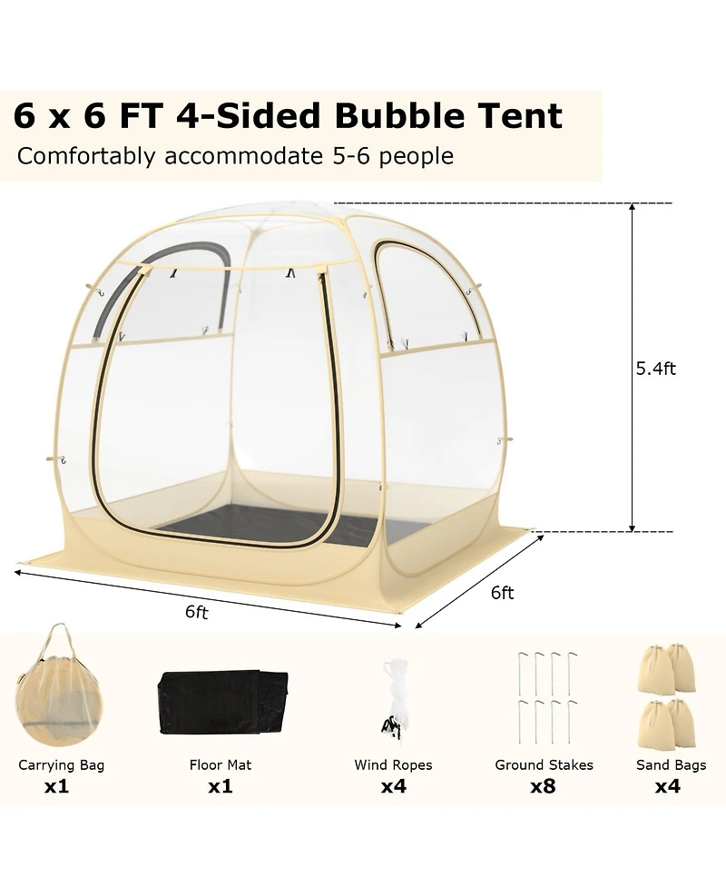 Instant Pop up Sports Tent with Carrying Bag and Floor Mat for 1-2/5-6 People