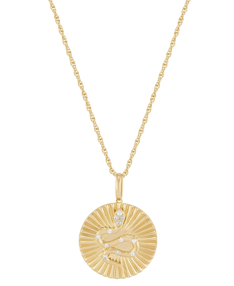 Diamond Accent Snake Sunray Disc Pendant Necklace in 14k Gold-Plated Sterling Silver, 16" + 2" extender