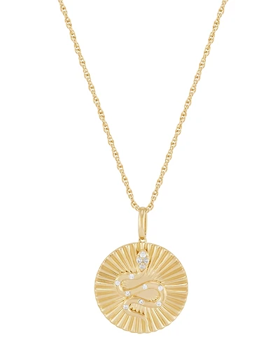 Diamond Accent Snake Sunray Disc Pendant Necklace in 14k Gold-Plated Sterling Silver, 16" + 2" extender