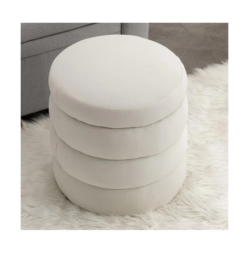 Velvet Upholstered Round Ottoman, Soft Footrest Stool, Elegant Accent for Living Room & Bedroom-The Pop Home