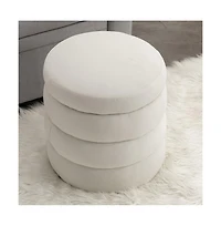 Velvet Upholstered Round Ottoman, Soft Footrest Stool, Elegant Accent for Living Room & Bedroom-The Pop Home