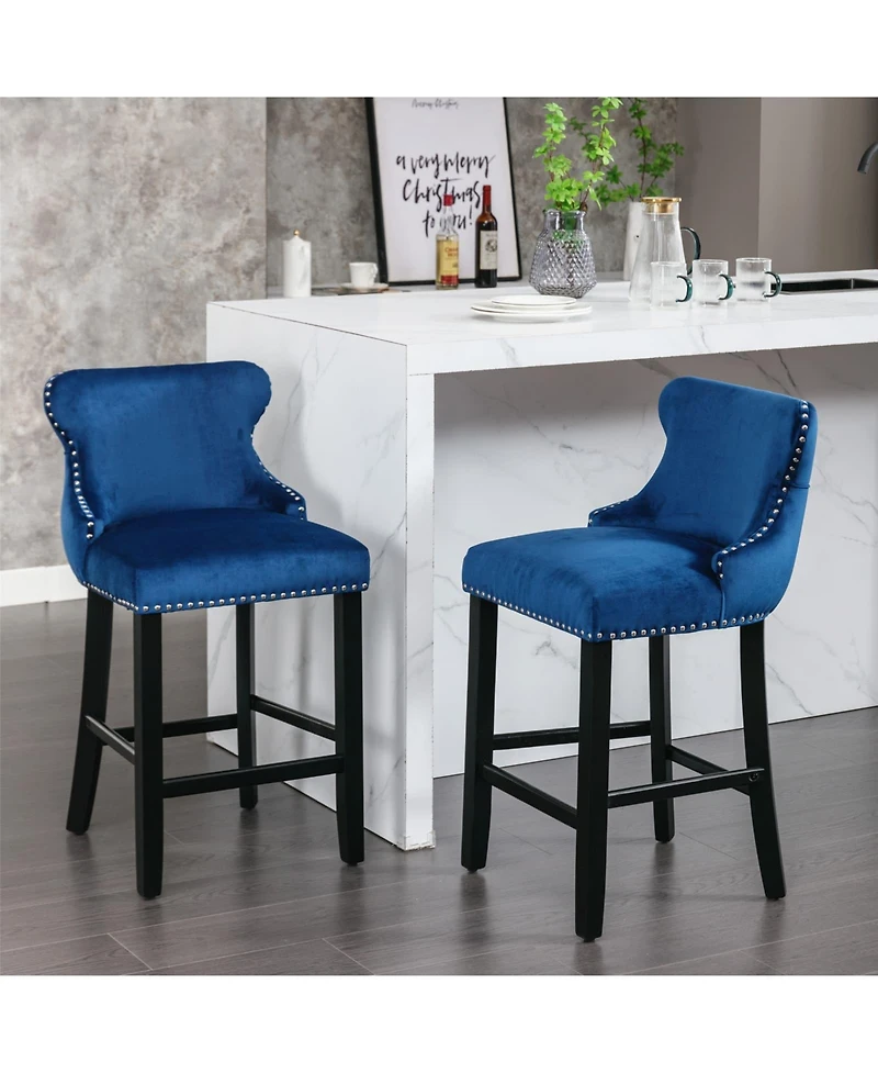 Set of 2 Velvet Counter Height Stools, 26.7" Upholstered Wingback Chairs with Button Tufted Backrest for Kitchen Island-The Pop Home