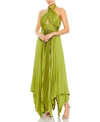 Mac Duggal Women's Pleated Halter Neck Asymmetrical Hem Gown