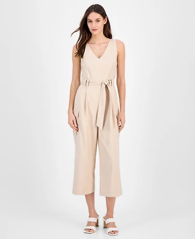 Tahari Asl Women's Cropped Tie-Waist Cargo Jumpsuit