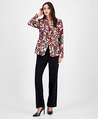Tahari Women's Printed Notch Collar One-Button Blazer