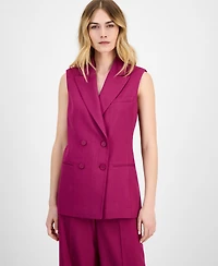 Tahari Asl Women's Button-Front Sleeveless Woven Blazer