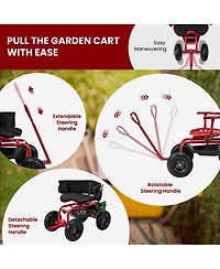Cushioned Rolling Garden Cart Scooter with Storage Basket and Tool Pouch