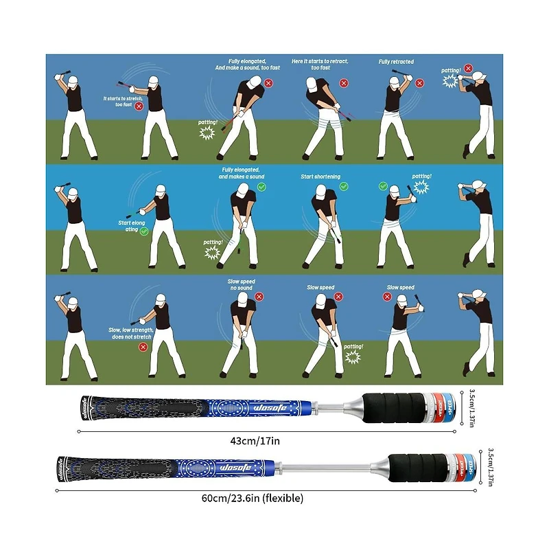 Wosofe Golf Swing Trainer Automatic Spring Retraction Anti-Slip Grip Speed Weight Configuration Accessories Aid Correction Strength Grip Sound Rhythm
