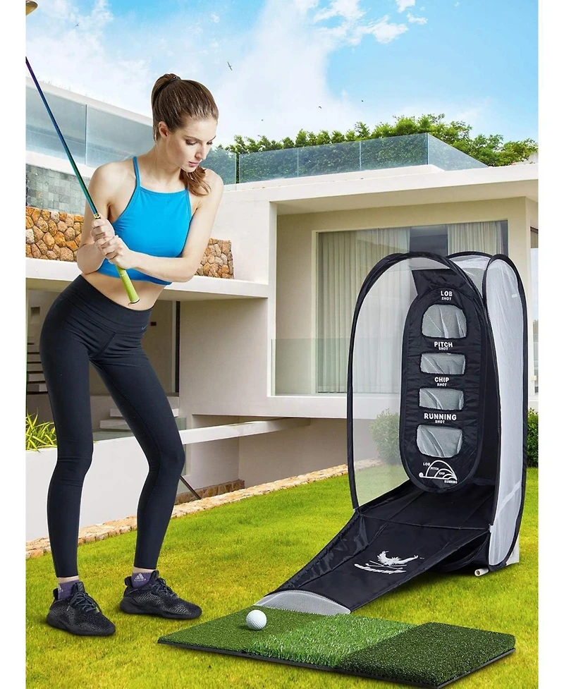 Wosofe Golf Practice Hitting Net Indoor Backyard Home Chipping 2 Target Ball Swing Training Aids Golfing Accuracy with Tri-Turf Mat and Carry Bag Grea
