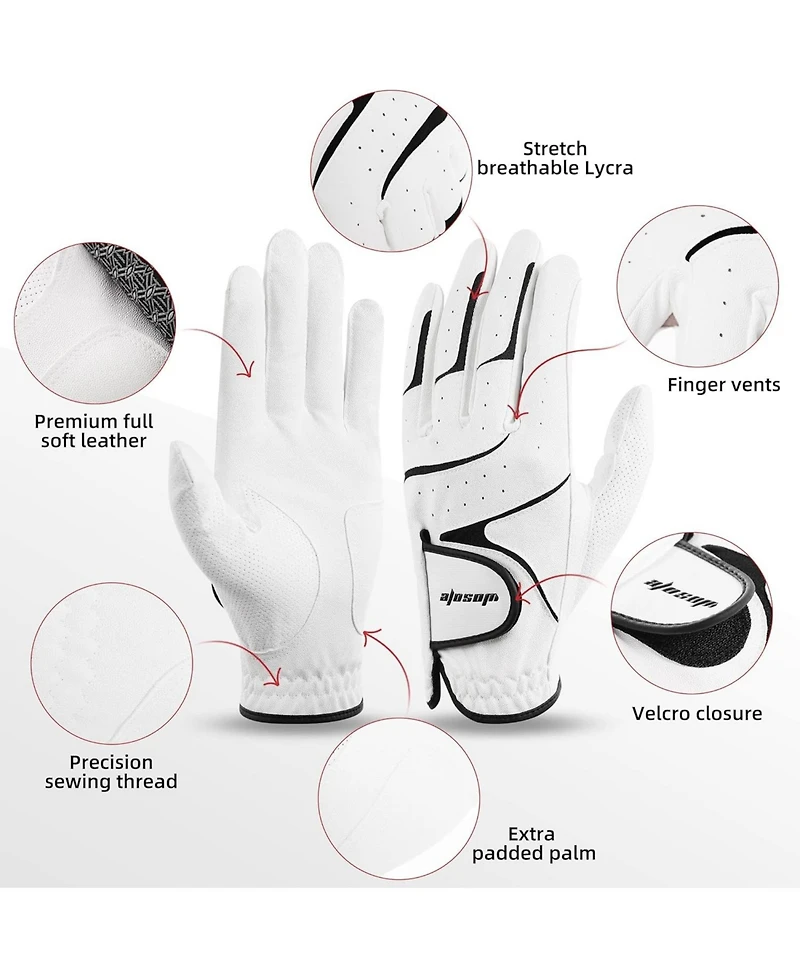 Wosofe Golf Glove Left Hand Men Pu Transparent Non-Slip Nanocloth Lycra Accessories No Sweat Comfortable all Weather with Scorer and Tee