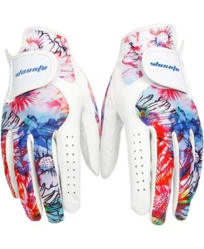 Wosofe Golf Glove Women Ladies Pair Cool Leather Both Hand Summer Floral Colorful Breathable Sport Gloves