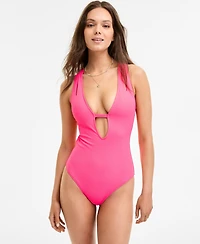 Becca Women's Modern Edge Textured Plunging-Neck Swimsuit
