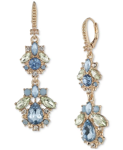 Marchesa Gold-Tone Mixed Crystal Cluster Double Drop Earrings