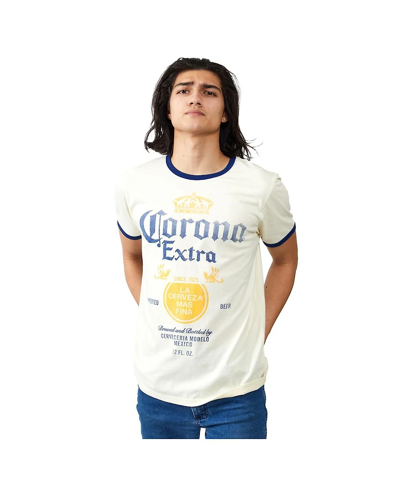 Corona Men's Extra Label Crew Neck Short Sleeve Natural Ringer Tee-xxl