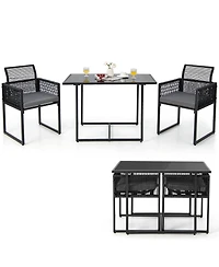 3PCS Patio Pe Wicker Furniture Set Cushioned Chairs with Folding Backrest Backyard