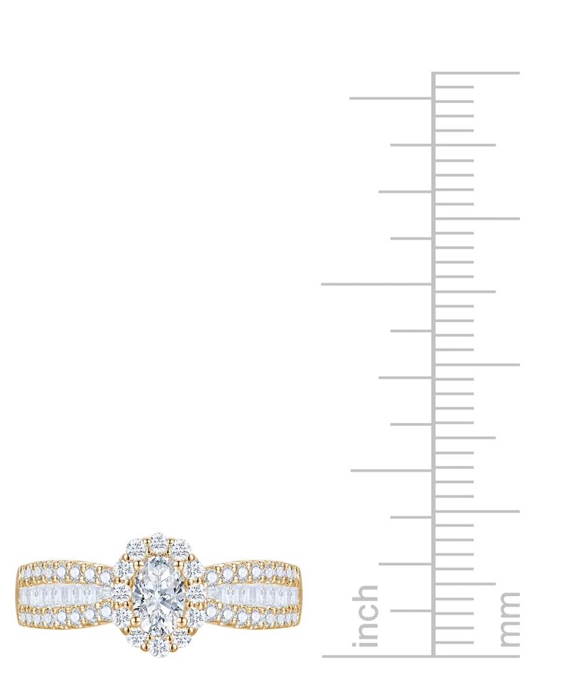 Diamond Oval Halo Three Row Engagement Ring (1 ct. t.w.) in 14k Yellow or White Gold