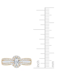 Diamond Oval Halo Three Row Engagement Ring (1 ct. t.w.) in 14k Yellow or White Gold
