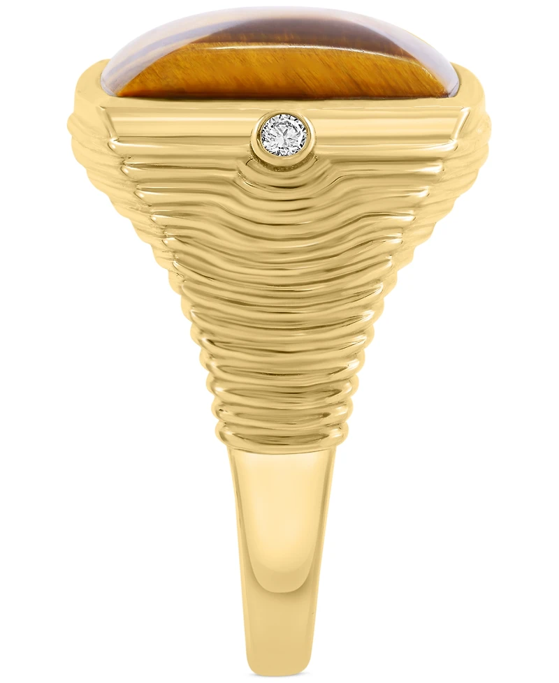 Effy Men's Tiger Eye & Diamond Accent Cushion Textured Ring in 14k Gold