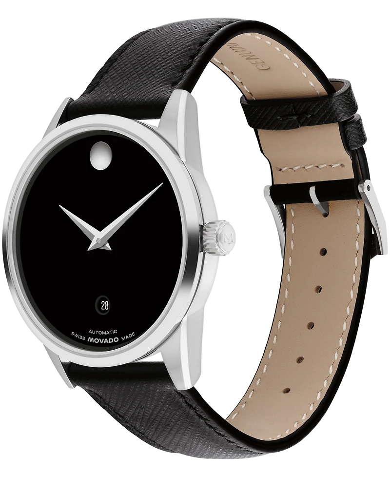 Movado Men's Museum Classic Swiss Automatic Black Leather Watch