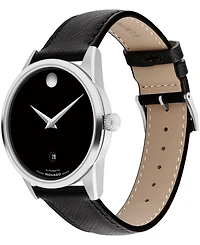 Movado Men's Museum Classic Swiss Automatic Black Leather Watch