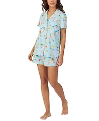 Cuddl Duds Women's Printed Short-Sleeve Boxer Pajama Set