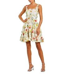 Mac Duggal Women's Ruffle Floral Sweetheart Neck Mini Dress