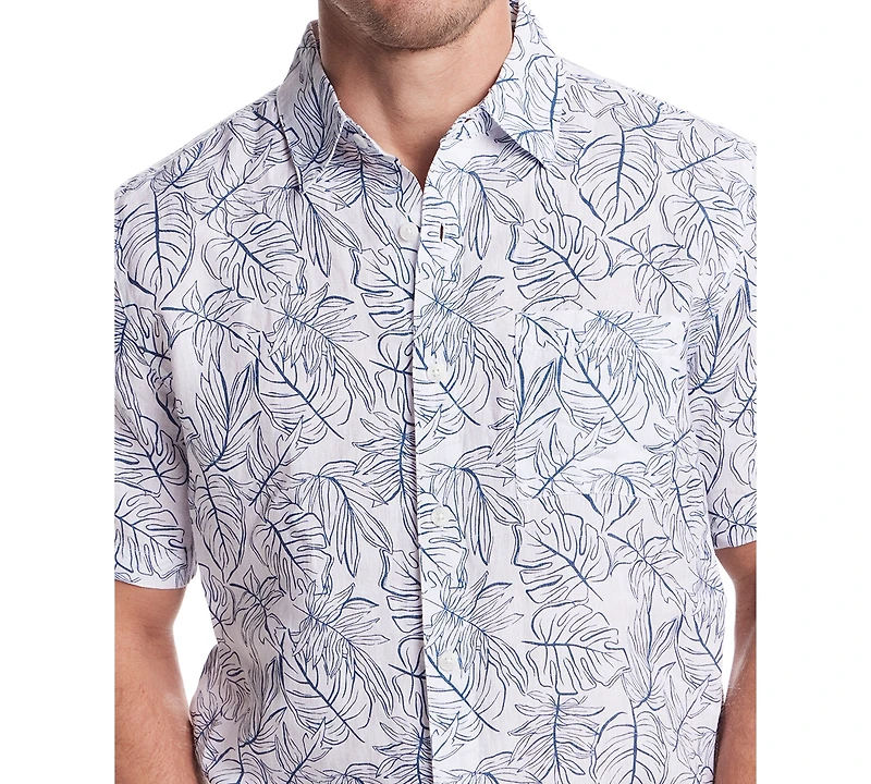 Weatherproof Vintage Men's Regular-Fit Leaf-Print Button-Down 100% Linen Shirt