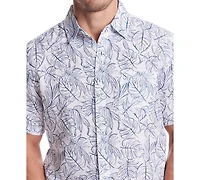Weatherproof Vintage Men's Regular-Fit Leaf-Print Button-Down 100% Linen Shirt